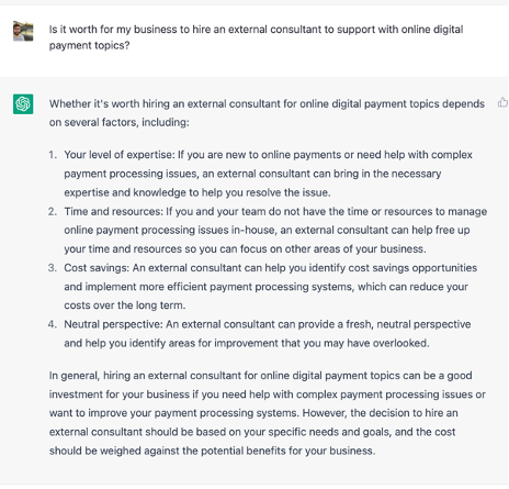Is it worth for my business to hire an external consultant to support with online digital payment topics?
